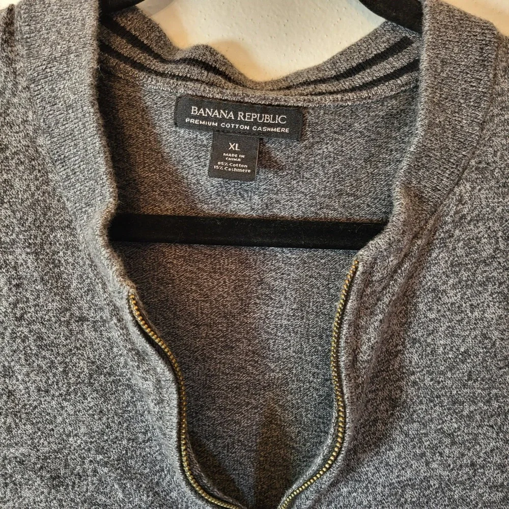 Banana Republic Men's XL‎ Gray Cotton Cashmere Blend 1/4 Zip Sweater
